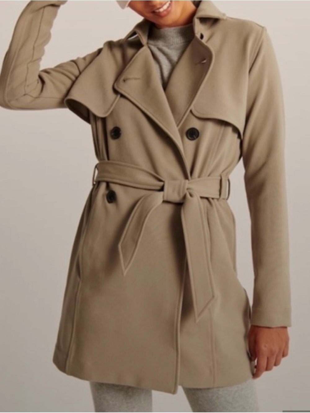 Abercrombie and Fitch Belted Drapey Mid Lenght Trench Coat - Taupe - Small